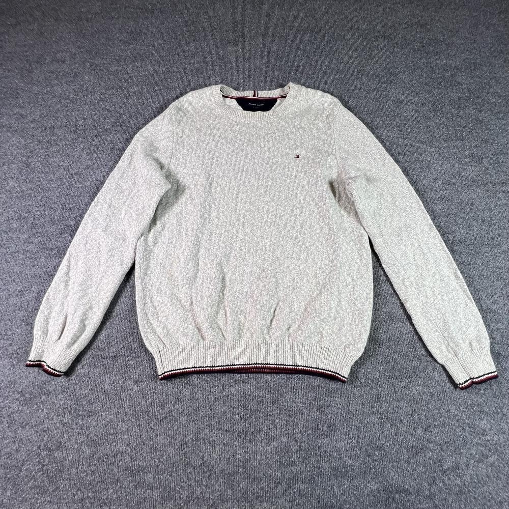 Tommy Hilfiger Sweater Men's XL Gray Cotton Knit Holiday Preppy Career Winter